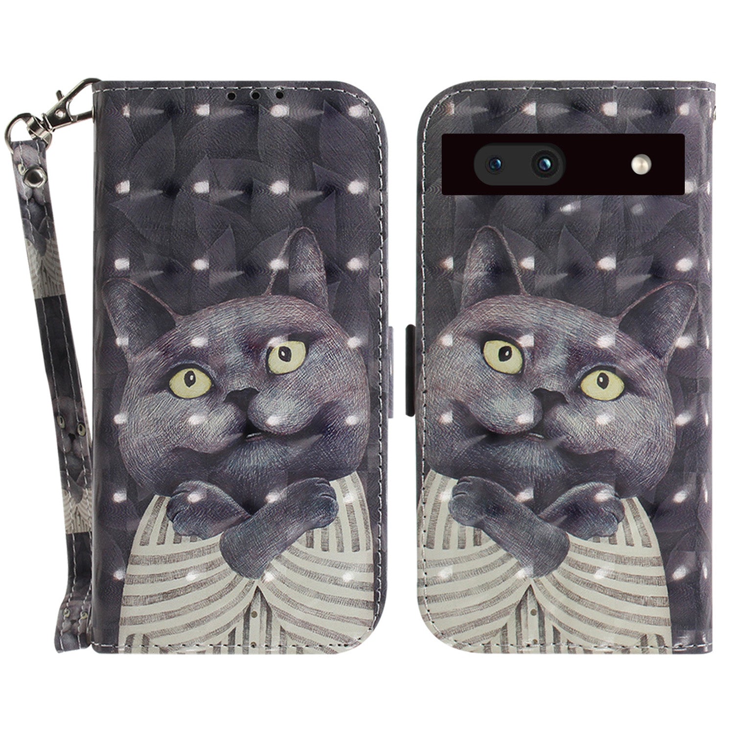 Shockproof Phone Cover Stand for Google Pixel 7a PU Leather 3D Pattern Printing Phone Flip Wallet Case with Strap Shockproof Phone Cover Stand for Google Pixel 7a PU Leather 3D Pattern Printing Phone Flip Wallet Case with Strap
